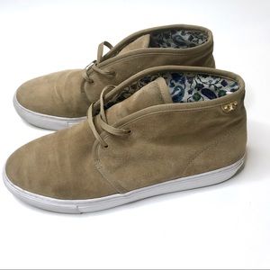 Tory Burch Iggy Lace Up Suede Light Camel Sneaker